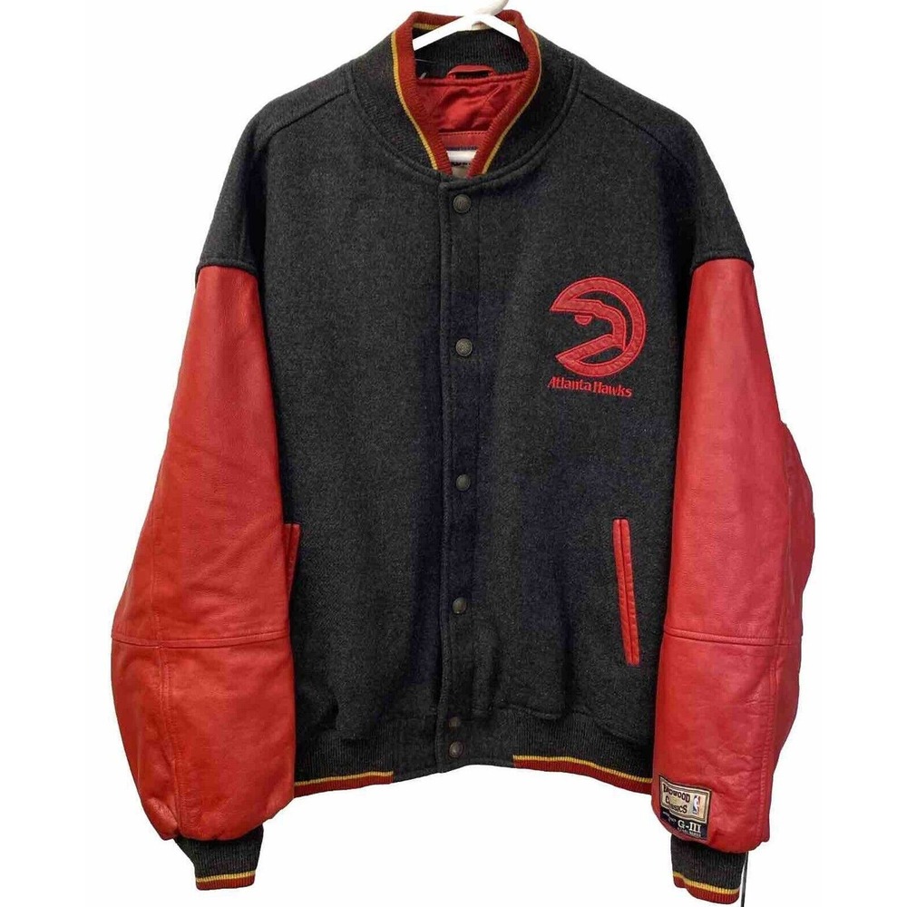 NBA ATLANTA HAWKS Hardwood Classics Wool Leather Jacket G-III Gray Red Men’s XXL